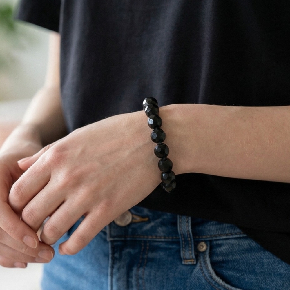 Black Faceted Bracelet Set